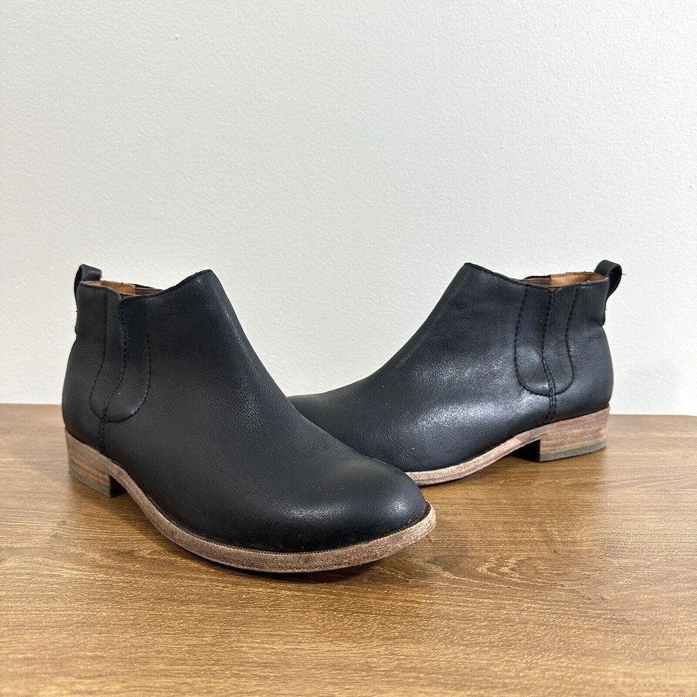 Kork-Ease Velma Boots Booties 6.5 M Black Leather Slip-On Chelsea Ankle 1" Heel